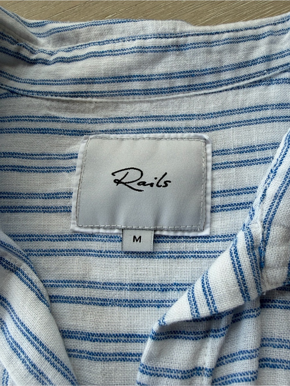 Rails Bonnie Linen Blend Olympic Stripe Blue & White Button-Down Shirt Size M - Picture 6 of 10
